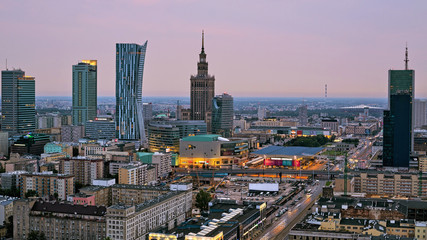 Panorama of Warsaw at dawn