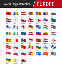 Flags of Europe, waving in the wind - World flags collection