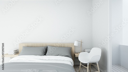 Plakat Wewnętrzny sypialnia astronautycznego meble 3d rendering i tło dekoracja w hotelu - minimalny stylowy pojęcie