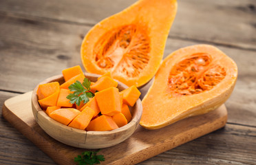 Butternut squash on the wooden table