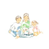 読み聞かせ、母と兄妹、表紙ネコ