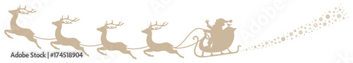 Christmas Sleigh Santa & 4 Flying Reindeers Beige Swirl