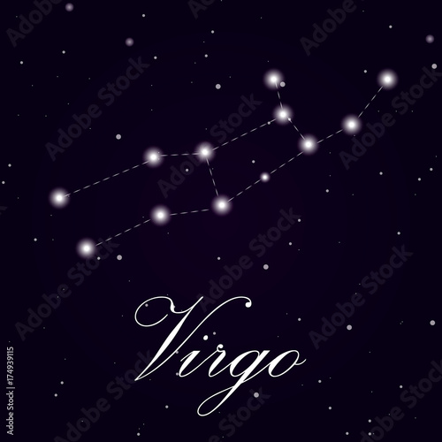Zdjęcie XXL Znak zodiaku panna na białym tle na ciemnym tle. Ilustracja wektorowa
