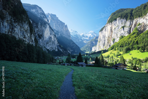  Lauterbrunnen and Swiss Alps in the background, Berner Oberland, Switzerland
