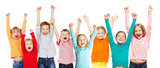 Happiness group children with their hands up