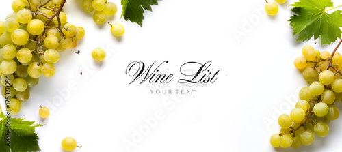 wine list background; sweet white grapes and leaf