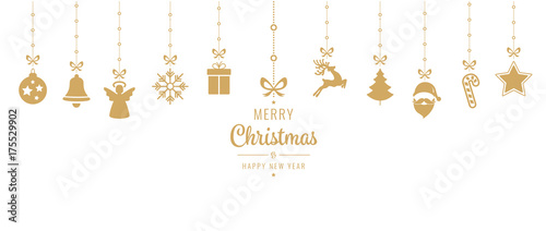 christmas golden ornament elements hanging isolated background
