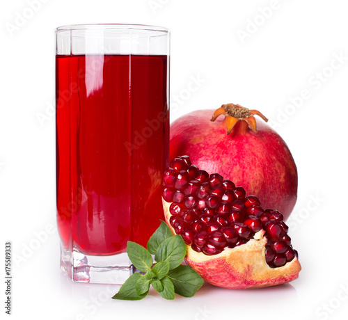 Pomegranate juice on white background