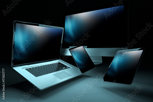 Modern digital silver tech device 3D rendering