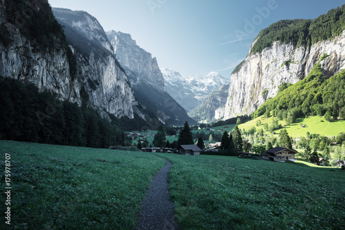  Lauterbrunnen and Swiss Alps in the background, Berner Oberland, Switzerland