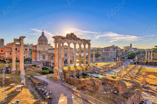 Zdjęcie XXL Rzym sunrise panoramę miasta w Rzymie Forum (Forum Romanum), Rzym, Włochy