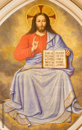 Plakat LONDYN WIELKI BRYTANIA, WRZESIEŃ, - 17, 2017: Fresk jezus chrystus nauczyciel w kościół St Martin, Ludgate niewiadomym artystą.