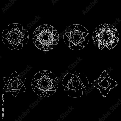 Plakat Geometryczne set gwiazdy, kwiaty dla prezentów i wakacje deseniują wektor EPS10