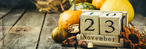 Thanksgiving concept - decorations with pumpkins