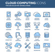 Cloud omputing. Internet technology. Online services. Data, information security. Connection. Thin line blue web icon set. Outline icons collection.Vector illustration.