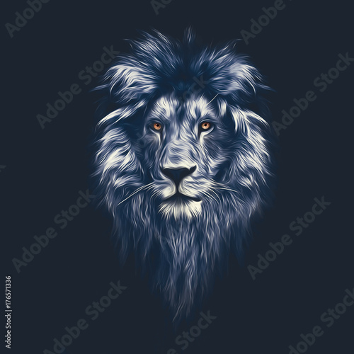 Obraz na płótnie Portrait of a Beautiful lion, lion in the dark, oil paints, soft lines