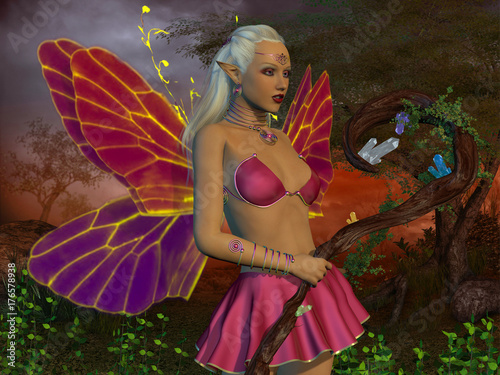 Plakat Fairy Raina - Wróżka jest stworzeniem o mitach i legendach, ma skrzydła i magiczne moce w bajkowym lesie.