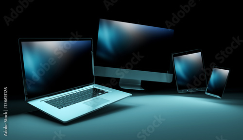 Modern digital silver tech device 3D rendering