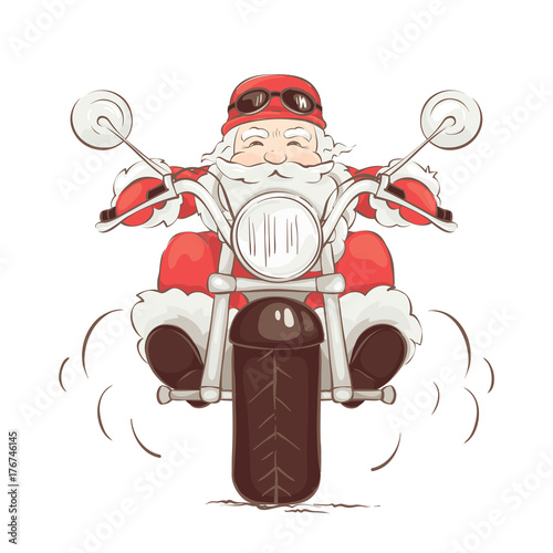 Santa biker / Vector illustration, card - Santa Claus on chopper
