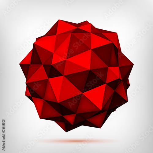 Plakat Tom wielościan czerwona gwiazda, low poly obiekt 3d, kształt geometrii, wersja siatki, kryształ origami, element abstrakcyjny wektor