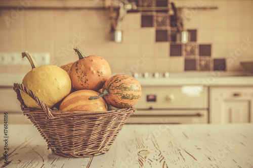 Thanksgiving concept - decorations with pumpkins