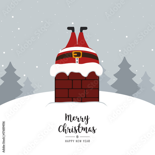 santa stuck in chimney winter snowy landscape
