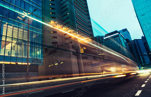 traffic trails in downtown hong kong,china,asia.
