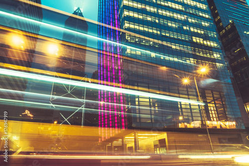 traffic trails in downtown hong kong,china,asia.