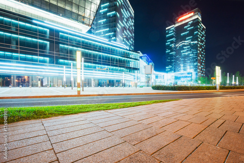 modern glass building exterior with empty pavement,copy space,shanghai,china.