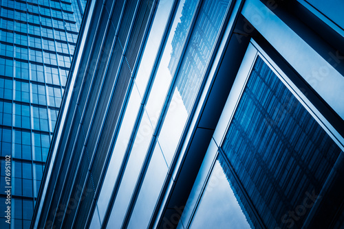 modern office buildings exterior,detail shot,blue toned,shanghai,china.