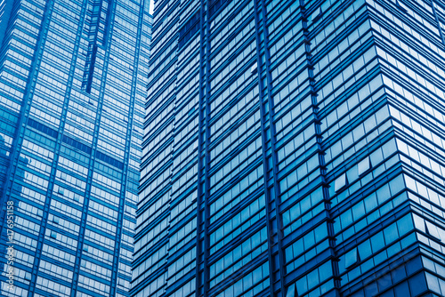 modern office buildings exterior,detail shot,blue toned,shanghai,china.