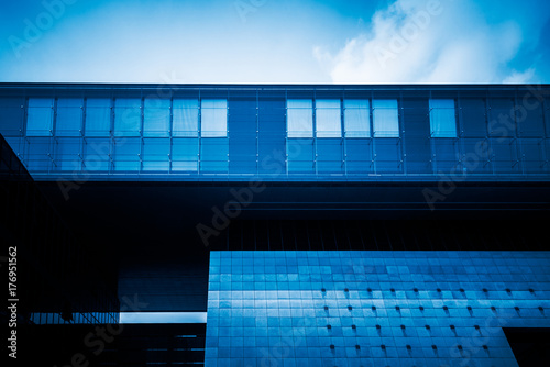 modern office buildings exterior,detail shot,blue toned,shanghai,china.