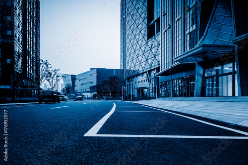 empty road with modern buildings on background,shanghai,china.