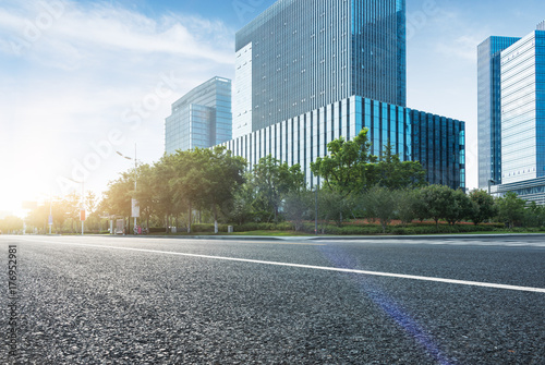empty road with modern buildings on background,shanghai,china.