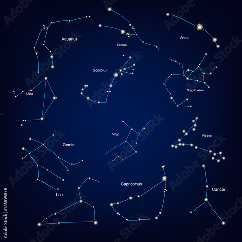Zdjęcie XXL znaki zodiaku konstelacji horoskop astrologii. ilustracji wektorowych