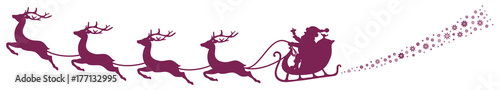 Christmas Sleigh Santa & 4 Flying Reindeers Purple Swirl