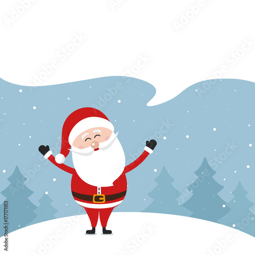 Santa claus speech bubble empty space merry christmas greeting snow landscape background