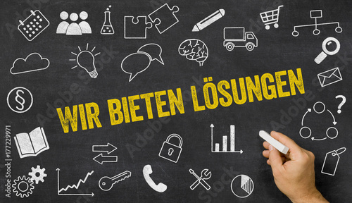 Tafel mit Icons und Text - Wir bieten Lösungen