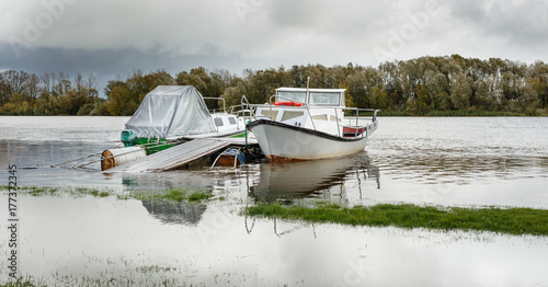 Dock flooding at Nemunas river in Lithuania.