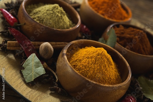 Various type of spices in bowl 