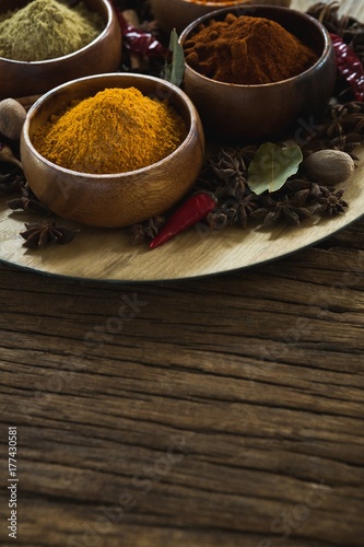 Various type of spices in bowl 