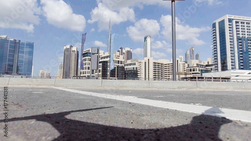DUBAI, UAE - DECEMBER 2016: Aerial view of Downtown Dubai at sunset. The city attracts 20 million people annually