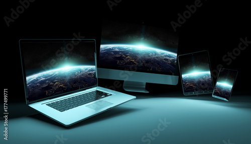 Modern digital silver tech device 3D rendering