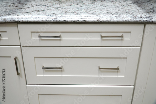 close up on white wood cabinet in modern kitchen