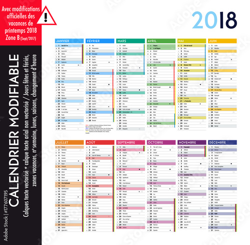 Cal 2018 12M Calendrier 2018 sur 12 mois MODIFIABLE avec calques textes vectorisés et non vectorisés / Calendrier scolaire complet