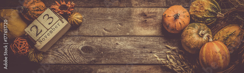 Thanksgiving concept - decorations with pumpkins