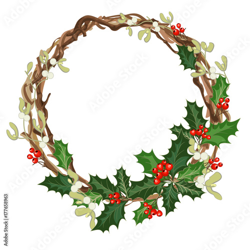 christmas decorations with holly and red berries
