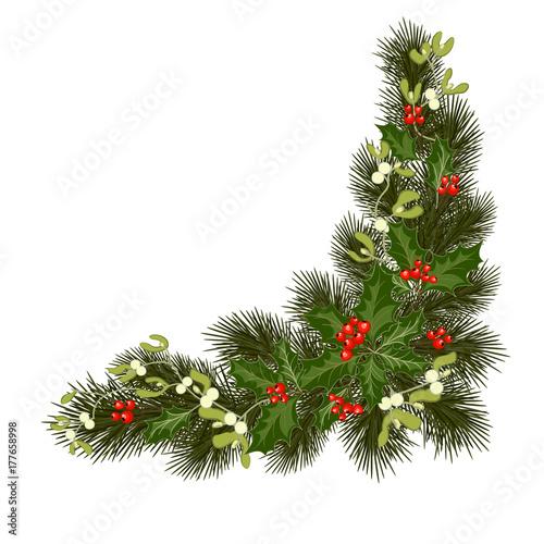 christmas decorations with holly and red berries