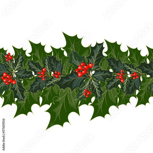 christmas decorations with holly and red berries