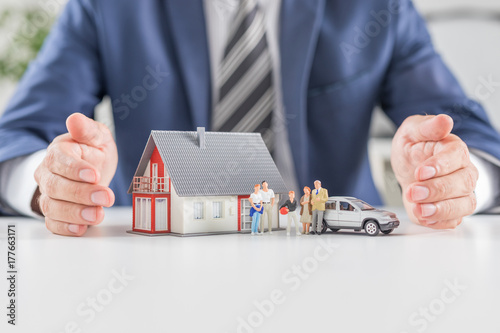 Insurance house, car and family health live concept.